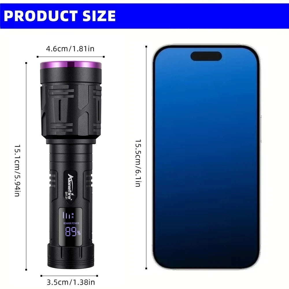 20W 365nm UV Rechargeable Blacklight Flashlight With LCD Display
