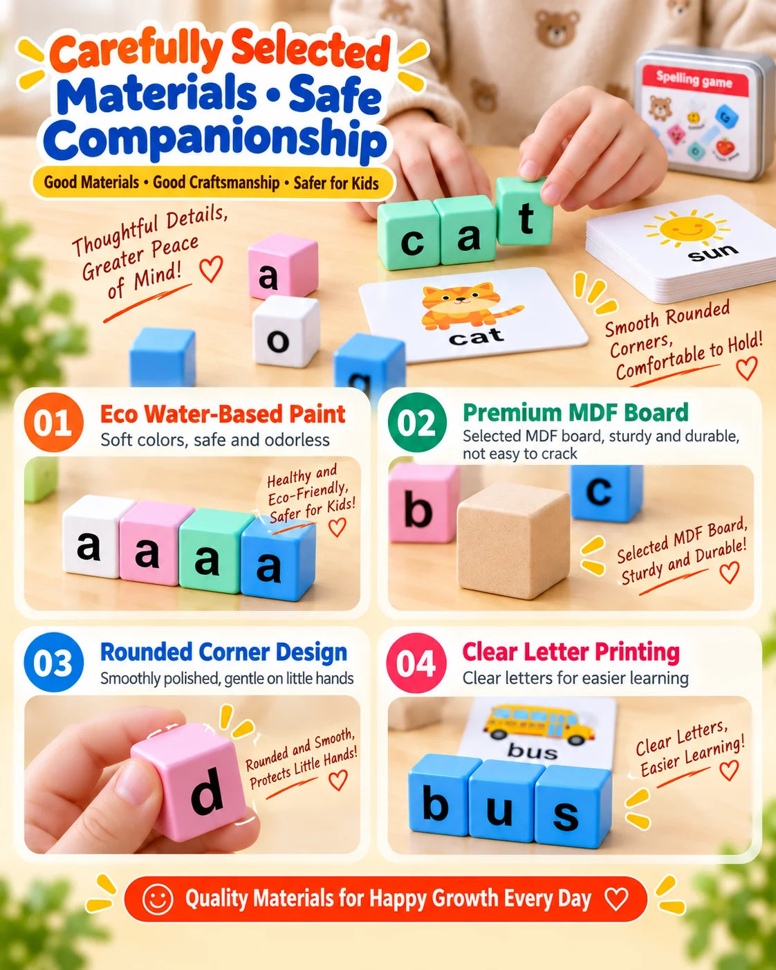 Wooden Alphabet Word Spelling Game with Flash Cards
