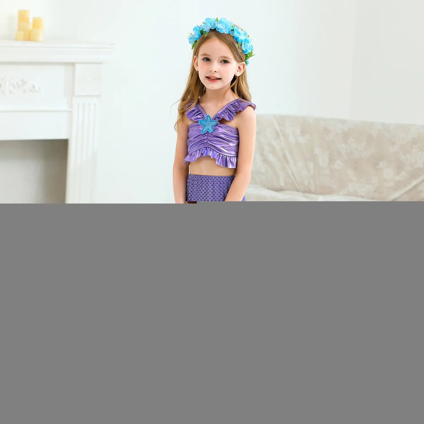 Mermaid Princess Dress Cosplay Party Costume Mid Calf Gown