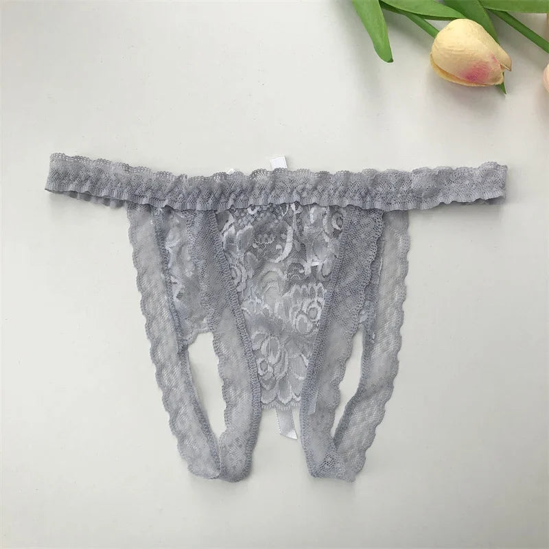 Customized Crystal Name Letters Women's Breathable Lace Underwear Low Waisted Opening Thong Bikini Erotic G-String Panties