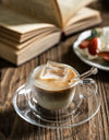 180/250ml Double Wall Glass With Dish And Spoon Clear Glass Espresso Cups Set Heat Resistant Handle Coffee Mug Drinkware