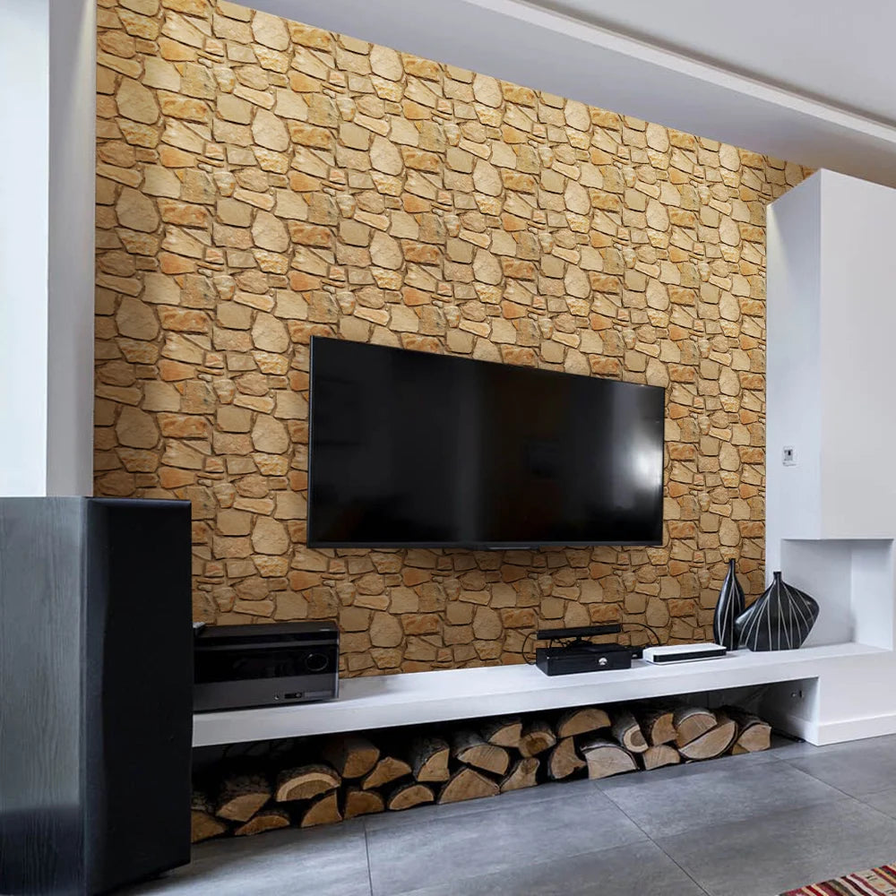 10pcs 3D Faux Stone Wall Panels Peel and Stick Wall Tiles Decorative 3D Wall Sticker Self-adhesive Wall Tile Sticker