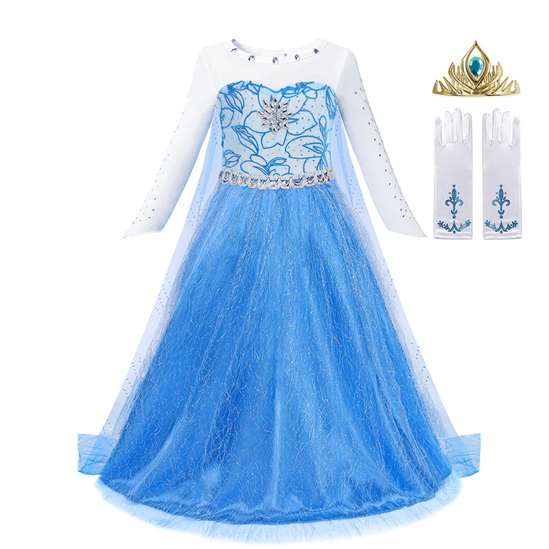 Elsa Dress for Girls Disney Elsa Costume Snow Queen Dress for Cosplay Birthday Christmas Party Children Kids Frozen Costume