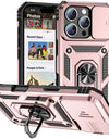 Military Sliding Window For iPhone 16 Pro Case Armor Metal Ring Stand Magnetic Drop Protector Case For iPhone 16 Pro Max Cover