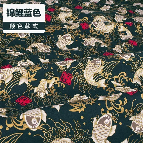 1/2/3M 23Colors Japanese Style Bronzing Cotton Fabric Kimono Clouds Cat Dog Cherry Blossoms Printed Sewing Fabric by the Meter