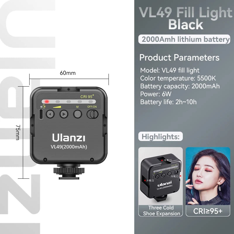 Mini Vlog LED Fill Light 6W 5500K Rechargeable 2000mAh Dimmable Phone Video Lighting
