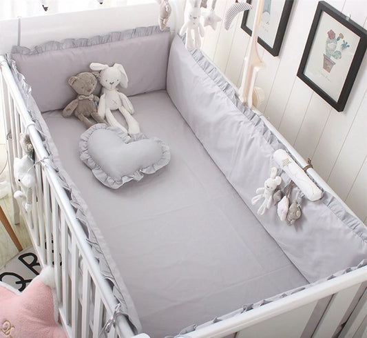 5-Pcs Solid Cotton  Crib Bedding Set – Unisex with 4 Bumpers & Sheet for