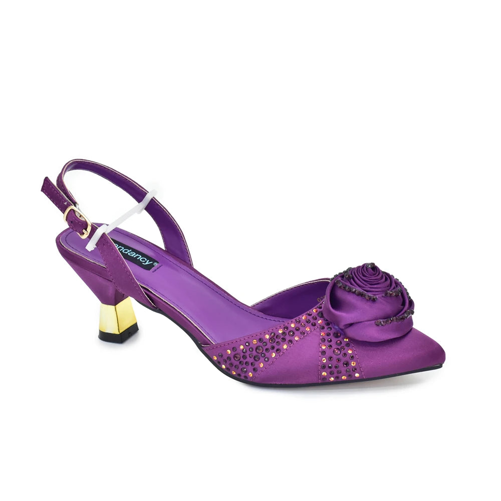 Italian Wedding Matching Shoes and Bags Decorated with Handmade Flowers Diamonds Pointed Toe Women Pumps with Purse