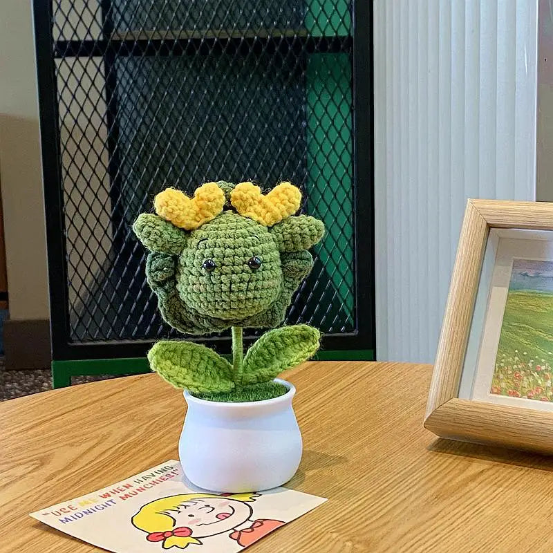 3 Pcs Handmade Crochet Dragon Flower Pot Home Room Decoration Finished Wool Knitting Office Desktop Ornament Christmas Birthday Gifts