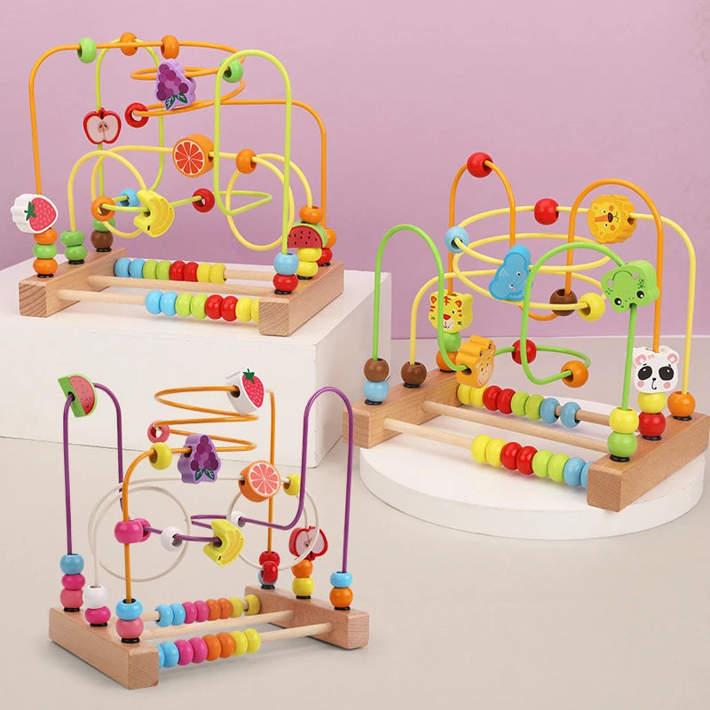 Montessori Wooden Toys Circles Bead Wire Maze Roller Coaster  Early Educational Puzzles Toy for  1 2 3 Years