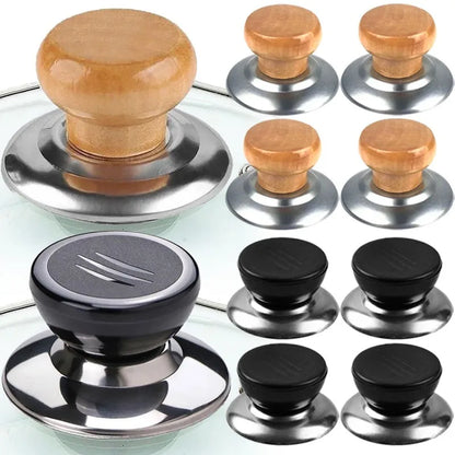 Pot Lid Handles Replacement Stainless Steel Pot Lids Knobs Heat-Resistant Wooden Holding Handle Kitchen Cookware Handgrip