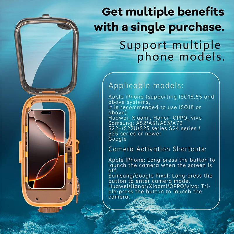 latest upgrade IP68 standard 15M/50ft diving swimming photography professional waterproof Bluetooth phone case