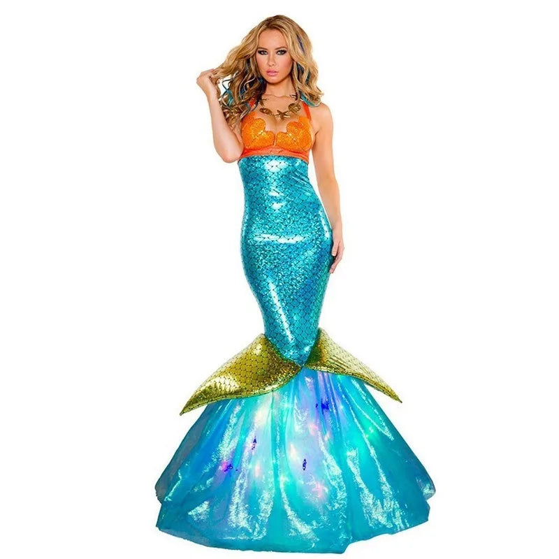 Halloween Costume Mermaid Princess Dress Sequined Cosplay Breast-wrapped Performance Evening Dress