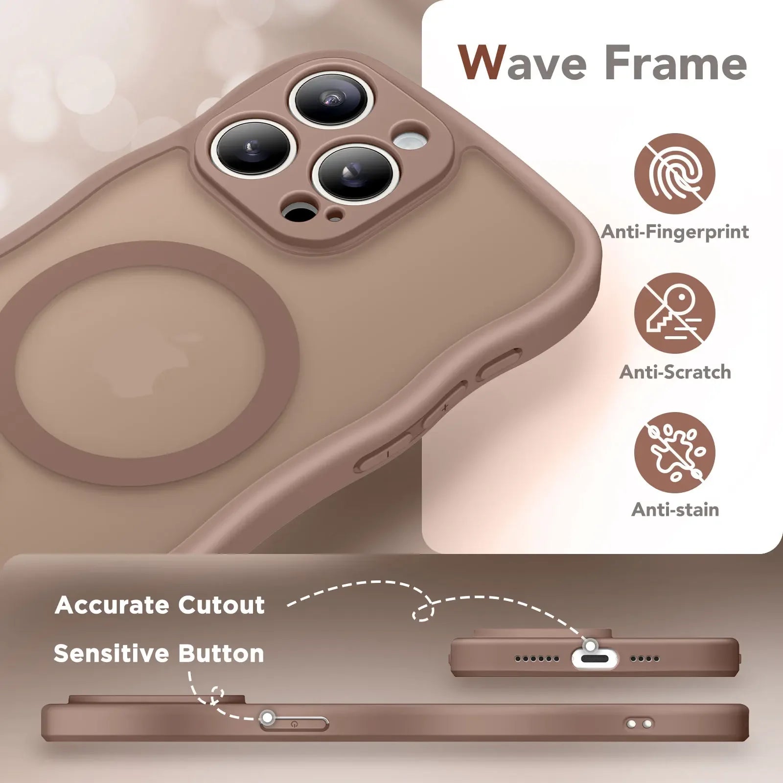 For iPhone 15 Pro Max Case Curly Wave Frame Shape Design Camera Protection Drop Shockproof Compatible with MagSafe Phone Case