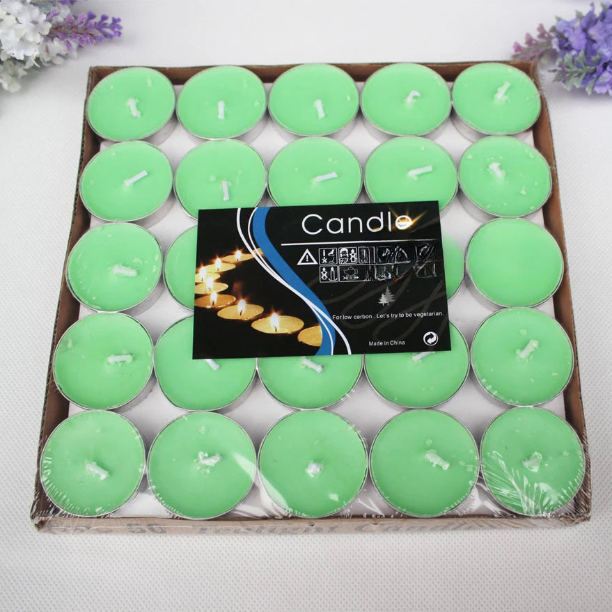 50pcs Tea Lights Scented Candles Set Birthday Romantic Smokeless Atmosphere Anniversaries Wedding Decor Tea Candle Light Tea Wax