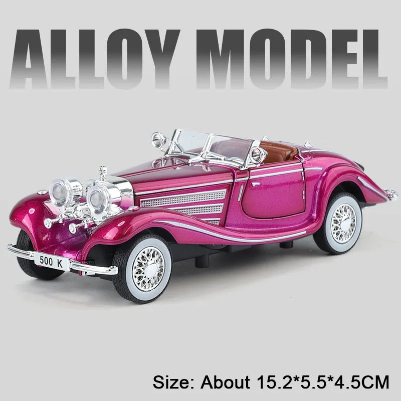 1:32 500K 300SL Vintage Car Model Toy Shock Absorption Alloy Diecast Vehicle Models Sound Light Pull Back Collection Gifts