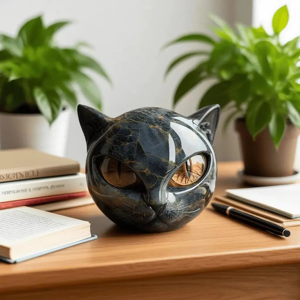 Room Embellishment Finish Home Decor Amber Eyes Black Cat Figurine Resin Ornament Halloween Office Bookshelf Decor