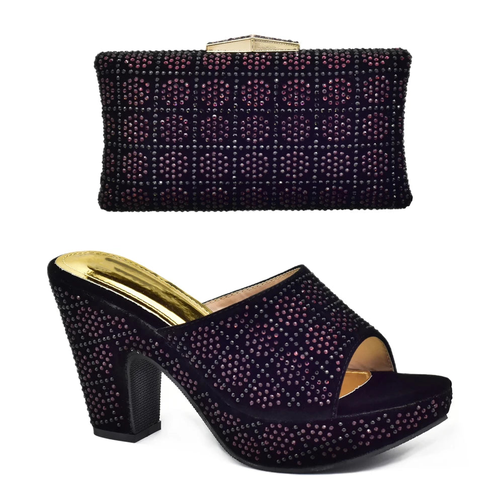 Luxury Designer Shoes Italian Shoe and Bags Matching Set with Rhinestone Women's Shoe New Trend Italy Shoe with Bag Set