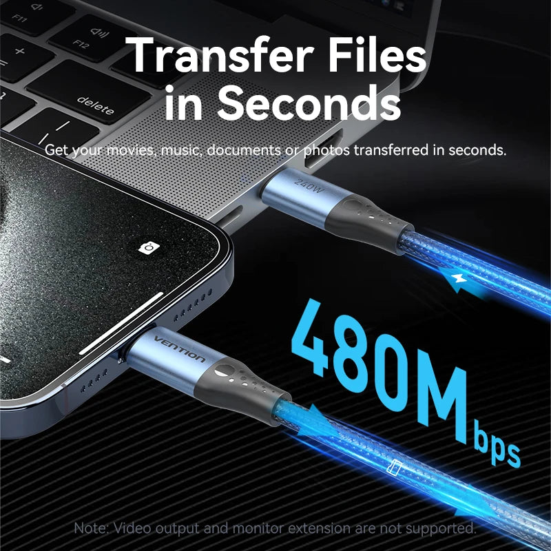 240W USB C to Type C Cable PD3.1 Fast Charging USB C to C Data Cable for MacBook iPhone 16 15 Samung Fast Charging Wire