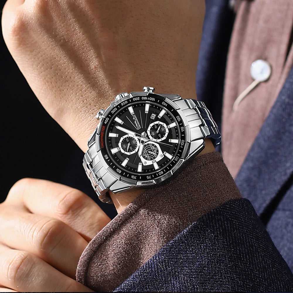 Men's Watches Fashion Business Multifunction Quartz Chronograph with Auto Date and Luminous Hands Relogio Masculino