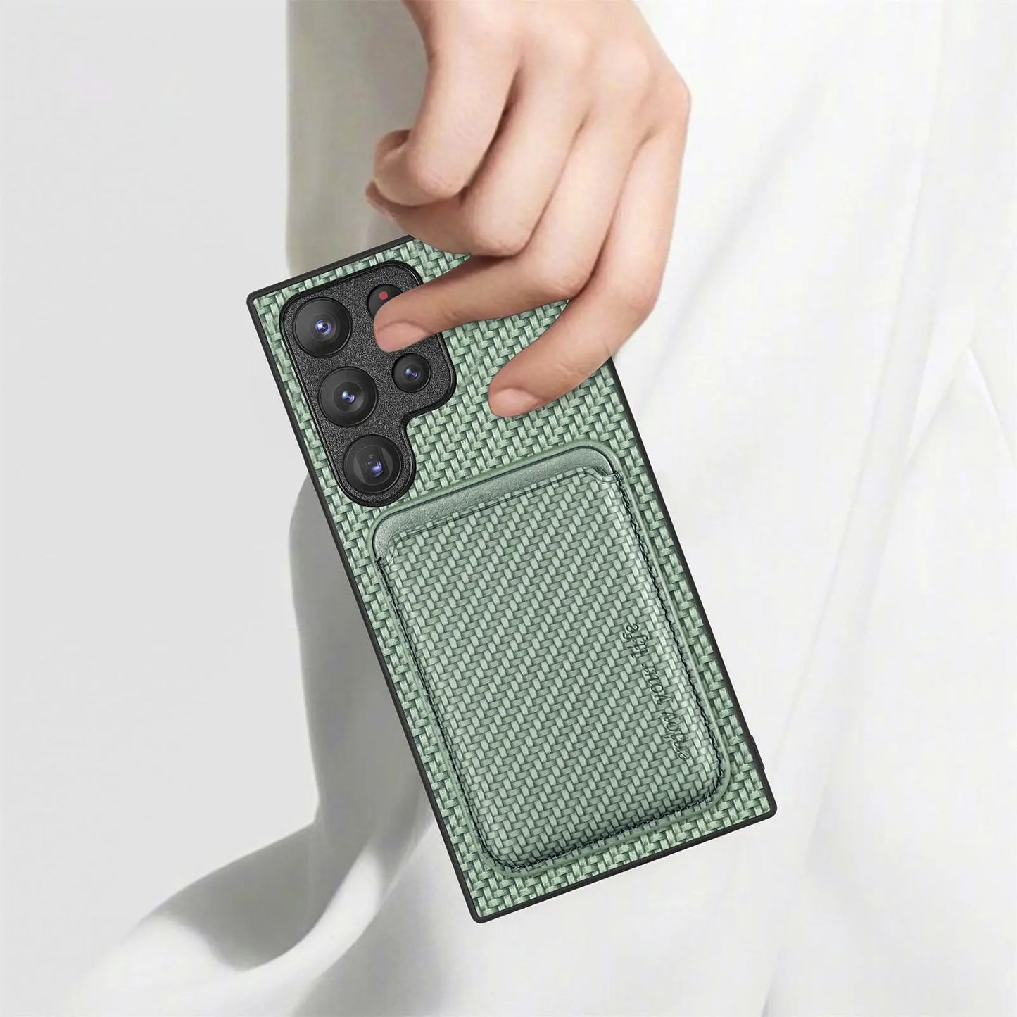 Carbon Fiber Style MagSafe PU Leather Case for Samsung Galaxy S26 / S25 / S24 / S23 Magnetic Card Holder Cover
