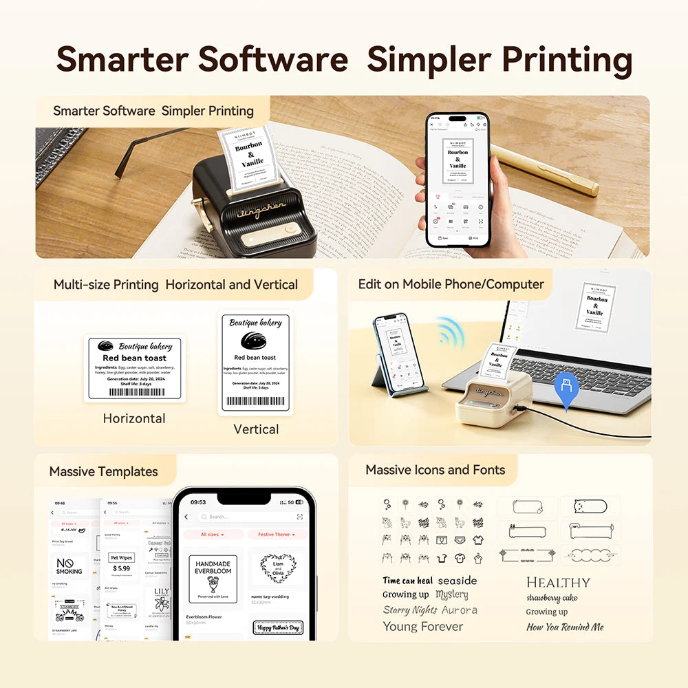 B21 / B1 Thermal Label Printer, Bluetooth Wireless Sticker Maker 20–50mm, Portable Inkless Barcode Label Printer for Clothing & Jewelry