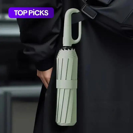 20 Bones Windproof Strong 105CM Reinforced Automatic Folding Umbrella Large Carabiner Handle Wind Resistant Water Resistant UV Protection