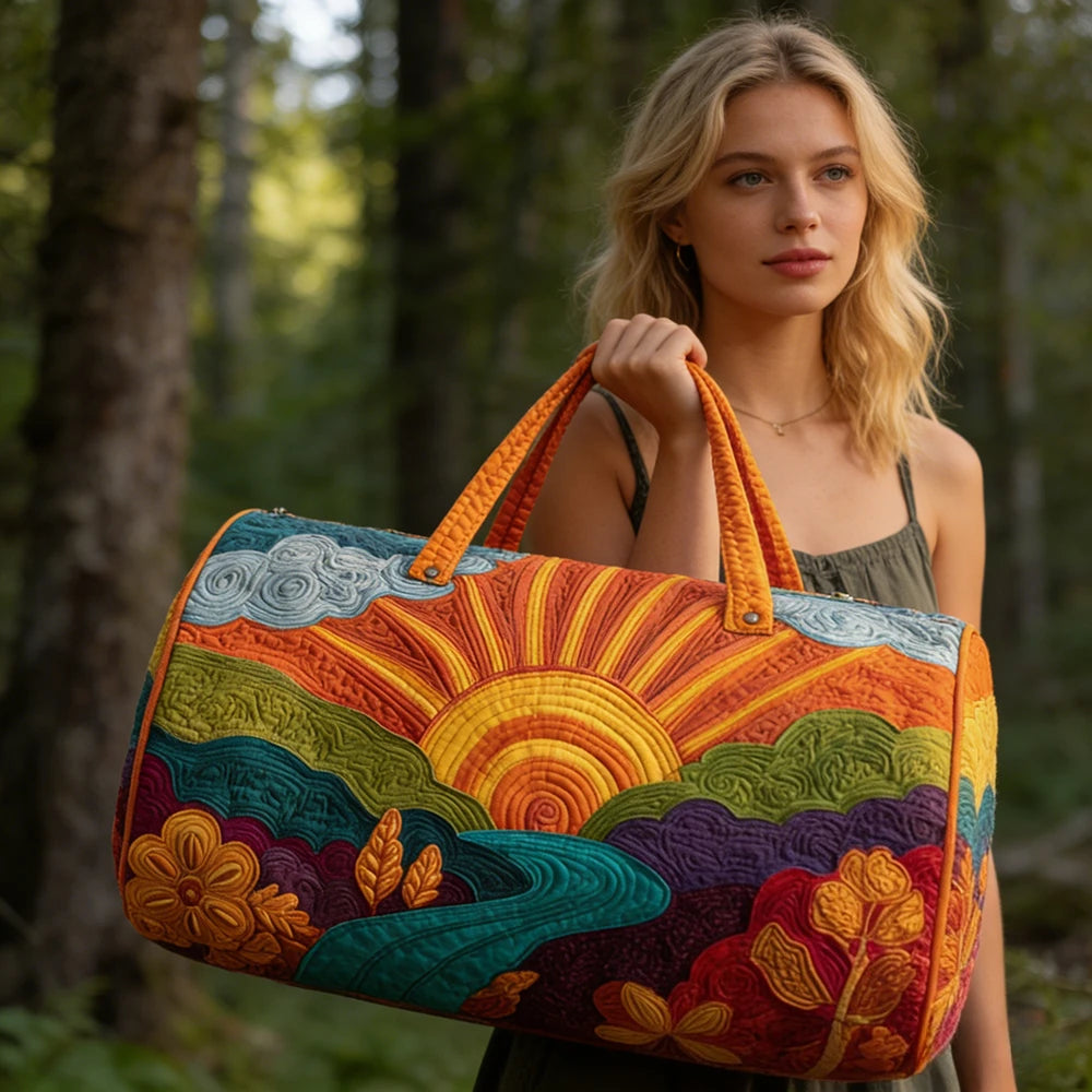 Hot Sale 3D Quilted Bag for Women Colorful Landscape Print Travel Sunrise Desert Mountain Cactus Printed Overnight Trip Bags