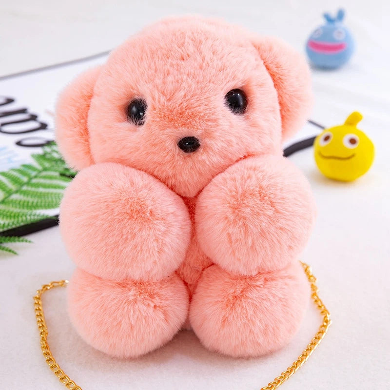 Cute Bear Plush Crossbody Backpack Soft Cartoon Shoulder Bag