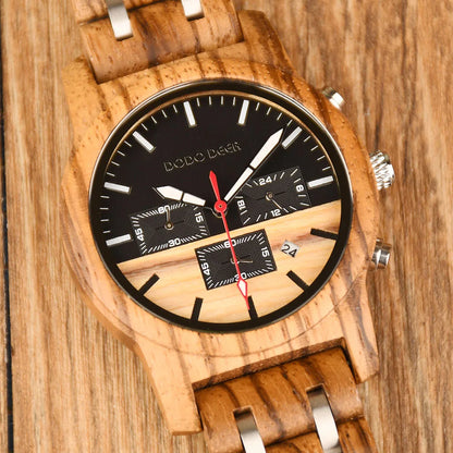 Wood Watch Zebra Multifunctional Luminous Lettering Custom