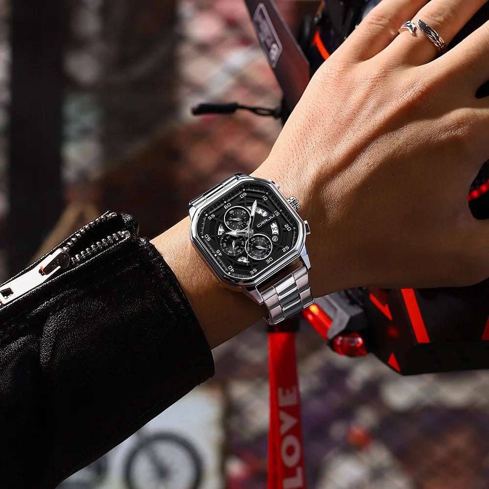 Men Watch Stainless Steel Chronograph Watches for Men Luxury Waterproof Date Analog Quartz Business Clock