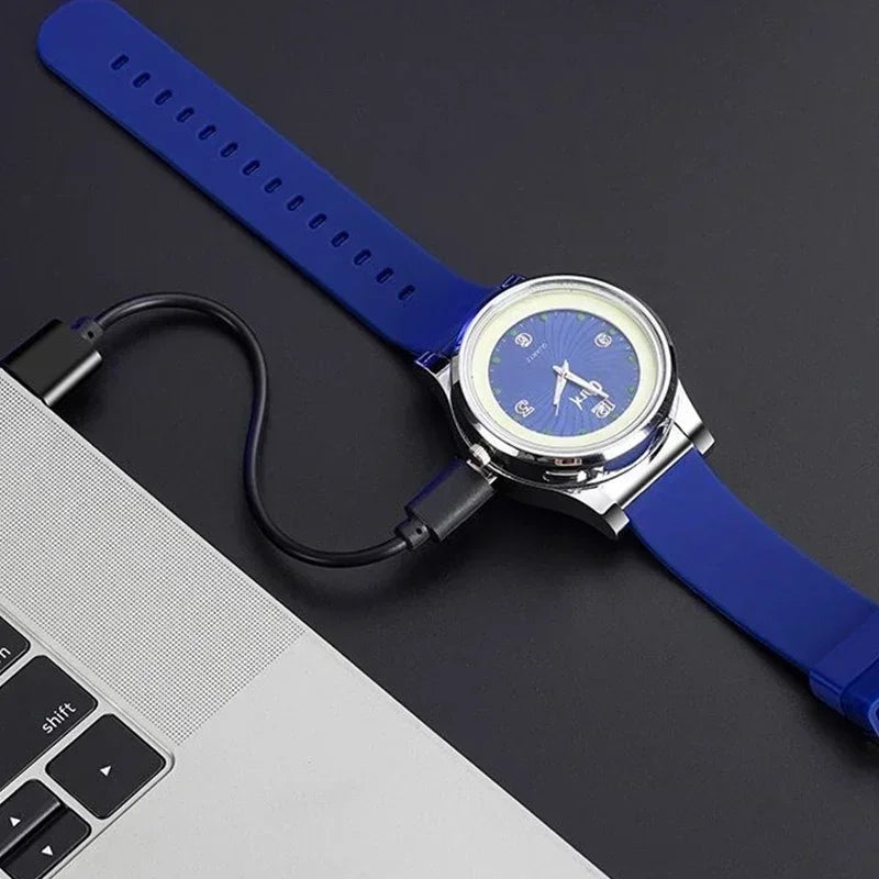 Night Light Watch Windproof True Dial Tungsten Wire Lighter Flameless Multif-unctional Luminous Watch Lighter Men's Gift