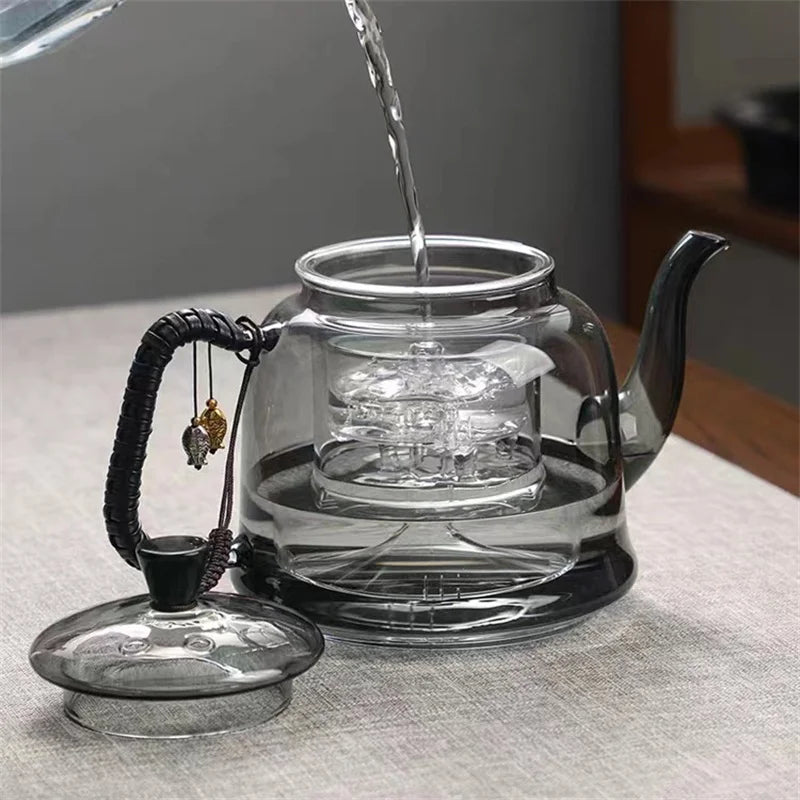 High Borosilicate Glass Teapot with Tea Strainer for Steaming and Boiling