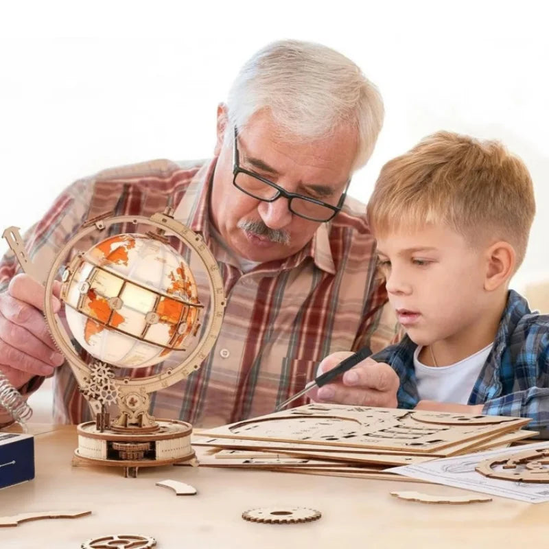 Wooden Puzzles Luminous Globe ST003 Toy Building Sets Wooden Globe Model Kits with LED Light