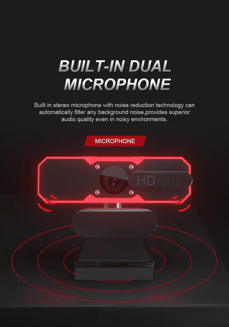 1080P Gaming Webcam 60FPS Autofocus Fill Light Camera Privacy Cover 7 Colors RGB Fill Light Stereo for Laptop Live Streaming