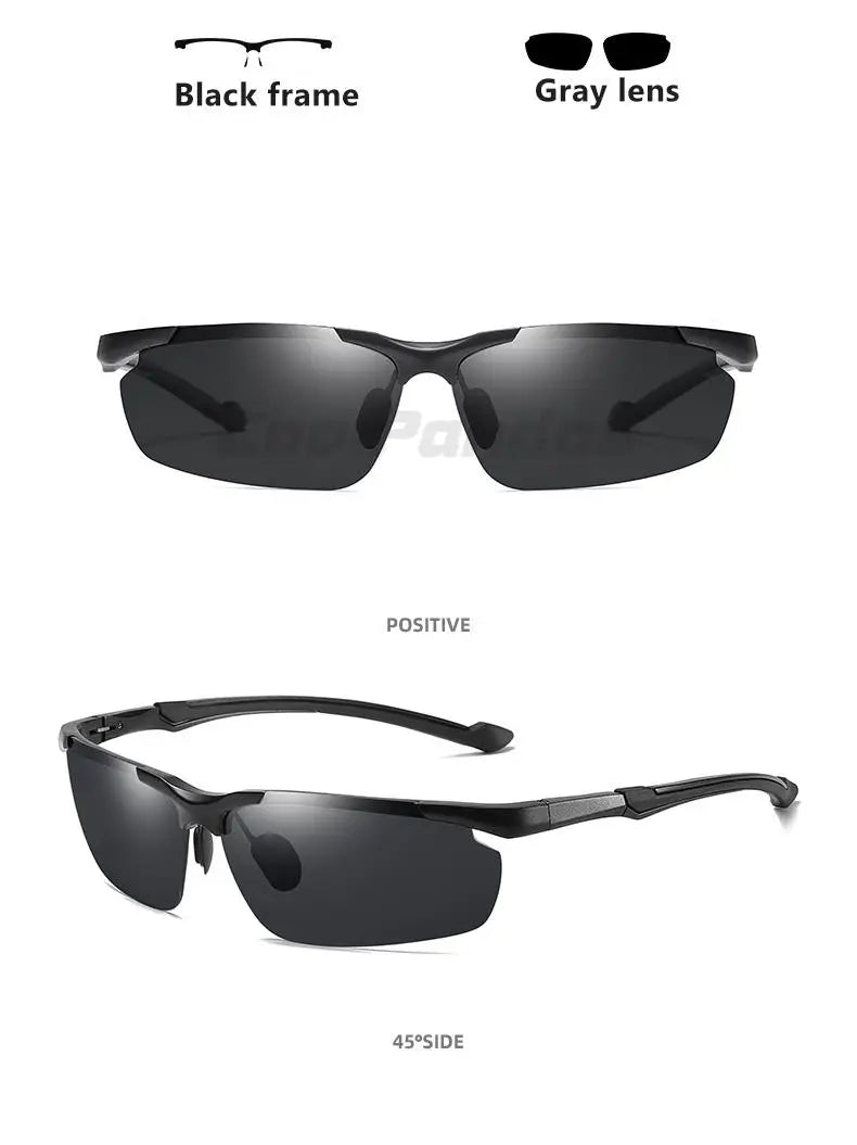 Aluminum Rimless Photochromic Polarized UV400 Day Night Driving Sunglasses for Men Women