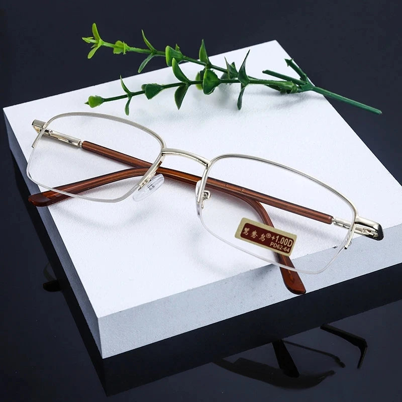 Men Reading Glasses Presbyopia Eyewear Full Frame Anti-Scratch Diopter Gold Color Glasses Unisex Multiple Degrees