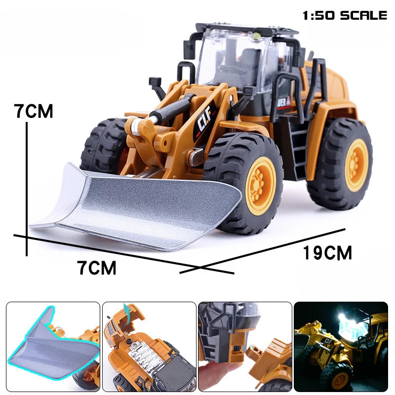 1/50 Scale Excavator Snowplow Car Model Toy Metal Body Simulation Engineering Vehicles Sound Light Toys for Boys Birthday Gifts