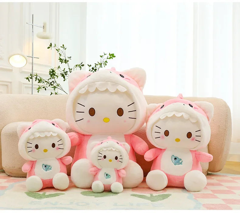60cm Sanrio Shark Hello Kitty Cat Plush Toys Cartoon KT Cat Plushie Doll Soft Stuffed Anime Pillow Birthday Gifts for Kids Girls