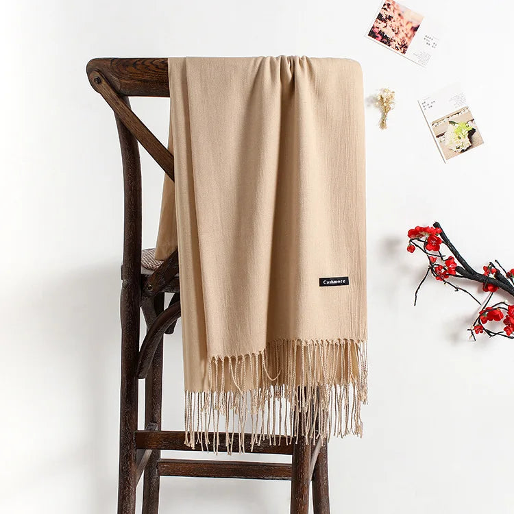 solid color soft scarf cashmere lady shawl wrap Autumn winter pashmina hijab headband