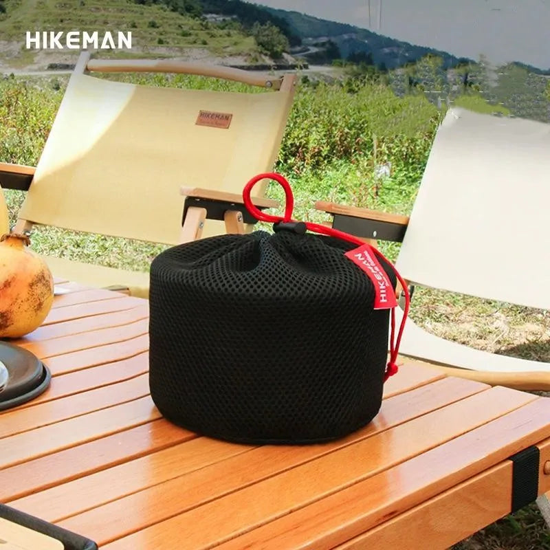 Outdoor Camping Pot Storage Bag Portable Picnic Cookware Storage Bag Sandwich Mesh Drawstring Pocket