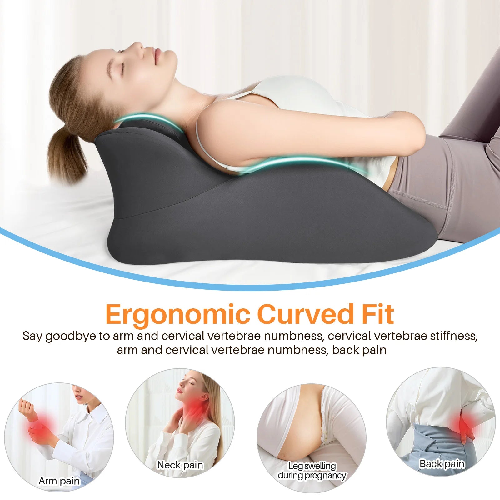 Multi-Positional Wedge Pillow Memory Foam Ergonomic Prone Pillow with Removable Cover Couple Bed Pillow for Body Pain Relief
