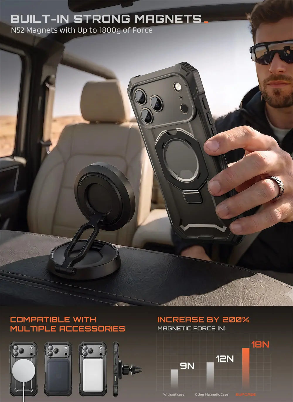 Rugged Magnetic Phone Case with Tempered Glass Screen Protector and Aluminium Kickstand for iPhone 17 Pro Max and iPhone 18 Pro Max