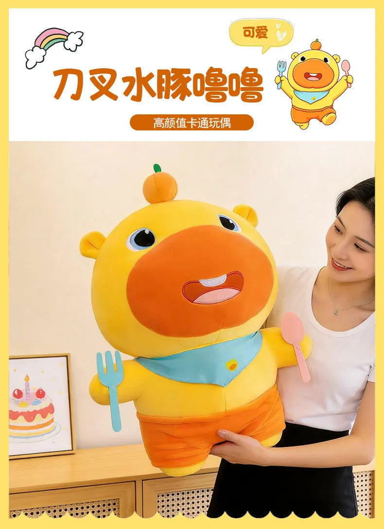 Capybara Lulu Plush Toy With Fork Spoon Soft Stuffed Animal