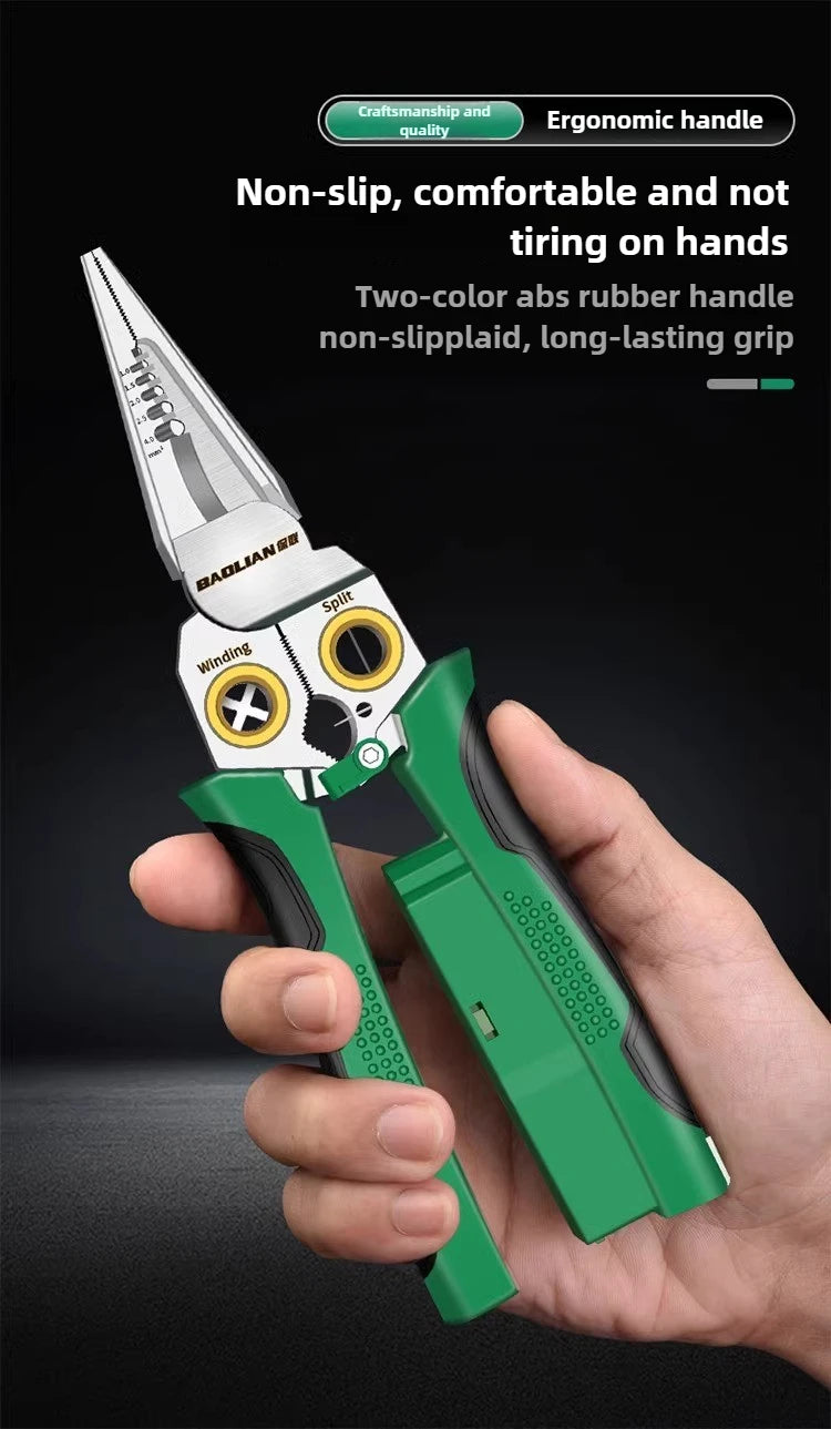 Multifunctional Wire Stripper Electrician's Pliers 8-in-1 Stainless Steel Needle-nose Pliers with Wire Measuring Hand Tools