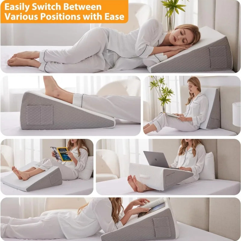 Multi-Purpose Wedge Pillow Soft Memory Foam Top Triangle Pillow Body Positioners For Leg Elevation Pillow With Removable Cover