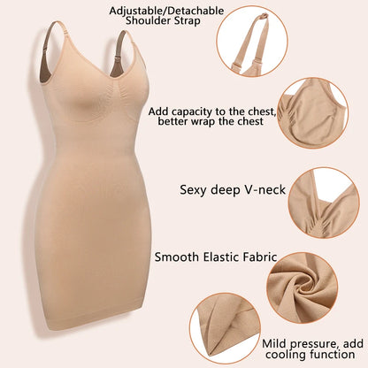 Women V Neck Full Slip Shapewear Push Up Waist Trainer Bodysuits Tummy Control Butt Lifter Under Dress Corsets