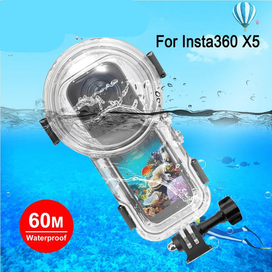 Waterproof Diving Case For Insta360 X5 Sports Camera, 60m Underwater Sealed Waterproof Housing Invisible Transparent Shell