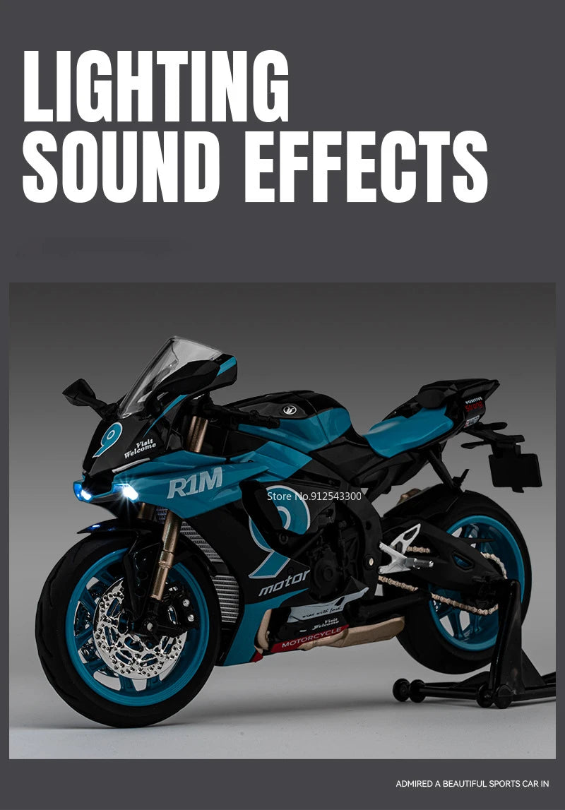 1/12 Yamaha R1M Toy Motorcycle Model Alloy Diecast with Shock Absorption Simulation Scale Motorcycle Model Toys for s Gifts