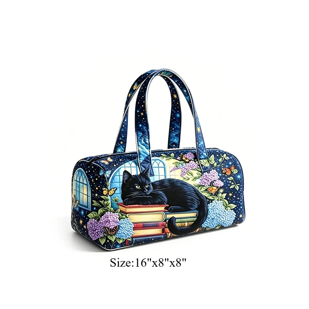 Cat Cow Print Quilted Duffel Bag for Unisex Travel Overnight Carry On Luggage Tote for Gym, Vacation, Sleepover, Book Lover Gift